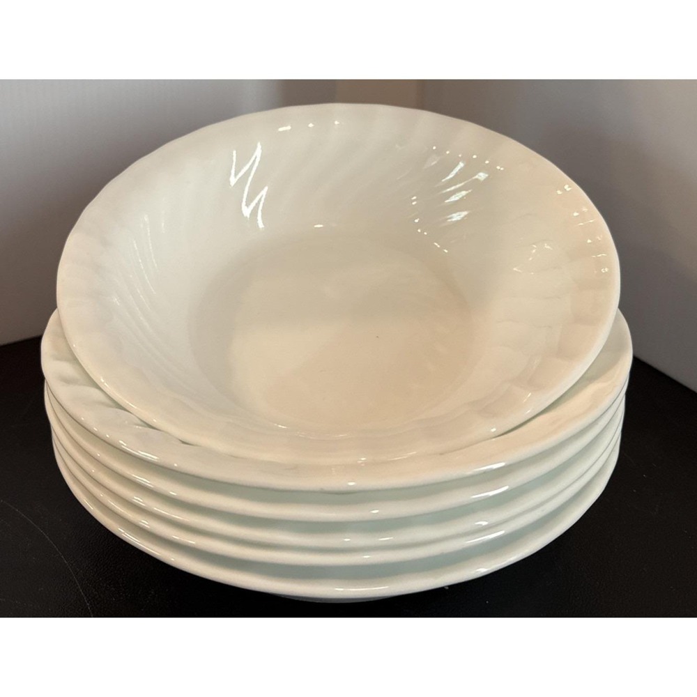 Corelle Enhancements Cereal Bowl 7" White Swirl Vitrelle Glass USA Set Of 6